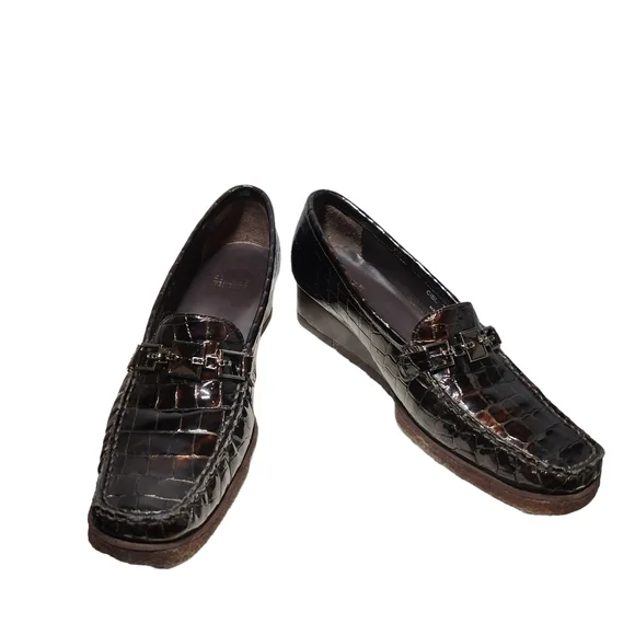 STUART WEITZMAN designer loafer 👞 shoes patented leather croc brown size 8.5 - Picture 2 of 16
